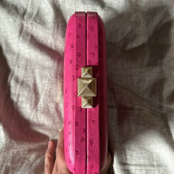 Rebecca minkoff pink ostrich embossed clutch shoulder bag - Picture 7 of 12